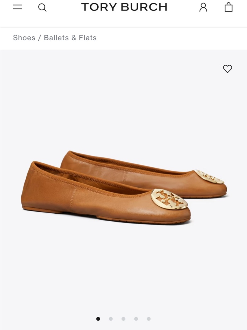 Tory Burch Cognac Leather Logo Medallion Ballet Flats